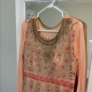 Embroidered Peach Floral Long-Sleeve Dress